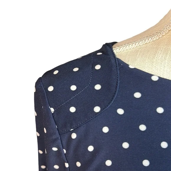 NWT Anne Klein Short Sleeve Dress Blue White Polka Dot Below Knee Midi Womens 4 - Picture 4 of 11